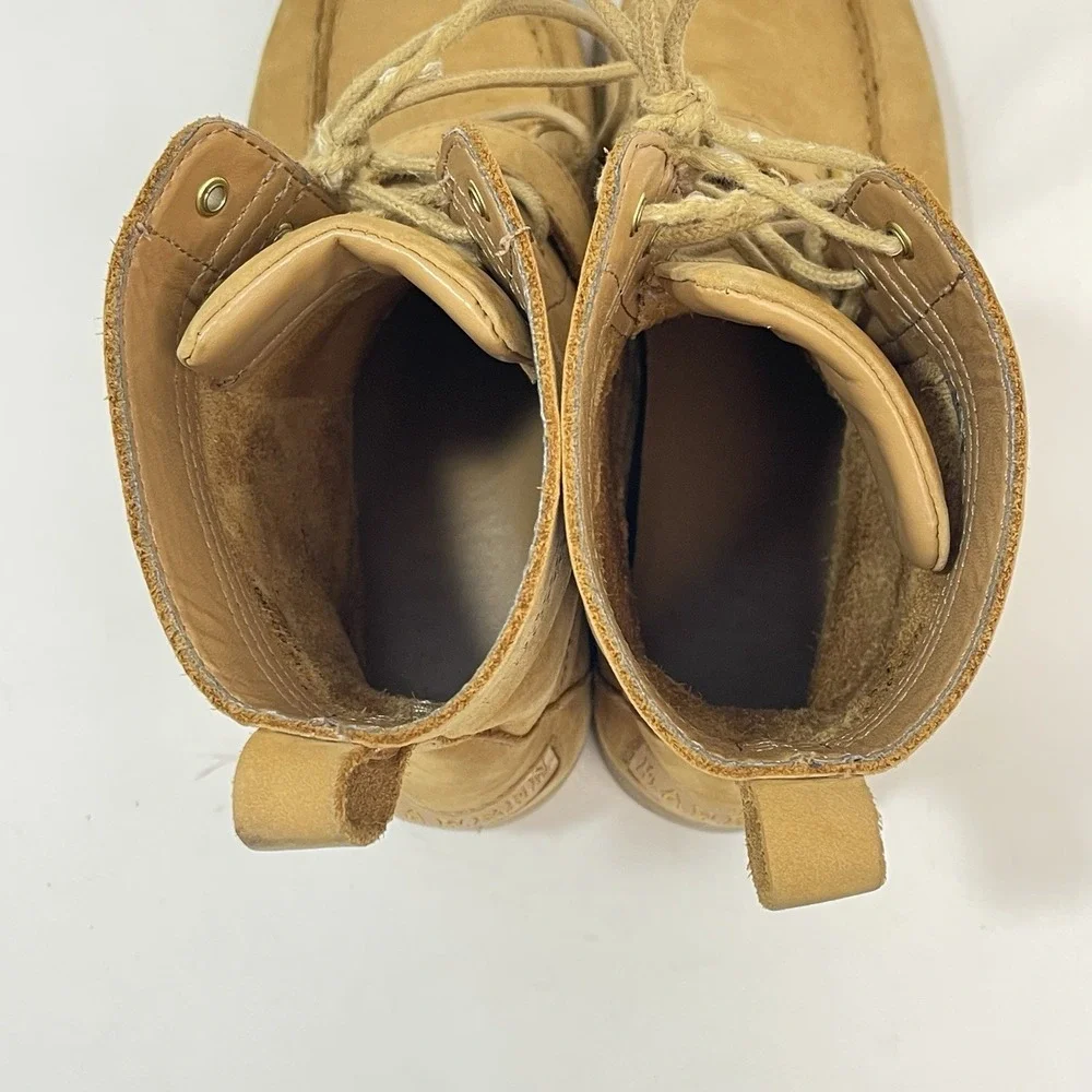 Polo Ralph Lauren Ranger Boots Size 8.5B Tan Leather Lace Up Buckle Combat Style